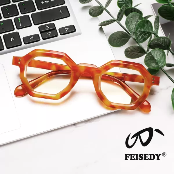 FEISEDY Retro Octagon Blue Light Glasses for Women Men Vintage Polygon Anti Glare Eyeglasses B0102Leopard