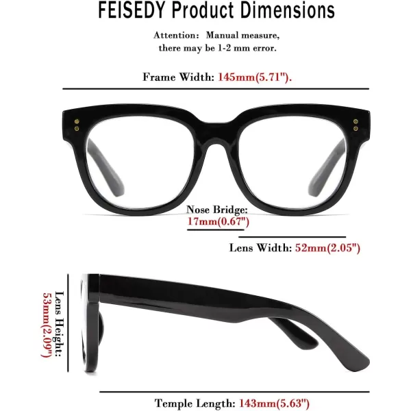 FEISEDY Retro Square Anti Blue Light Blocking Glasses Women Thick Oversized Computer Eyeglasses Double Metal Studs B2689Black Frame