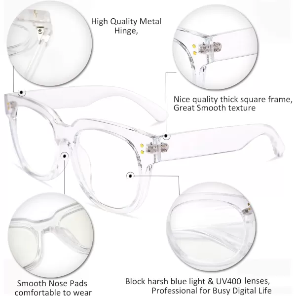 FEISEDY Retro Square Anti Blue Light Blocking Glasses Women Thick Oversized Computer Eyeglasses Double Metal Studs B2689Mix