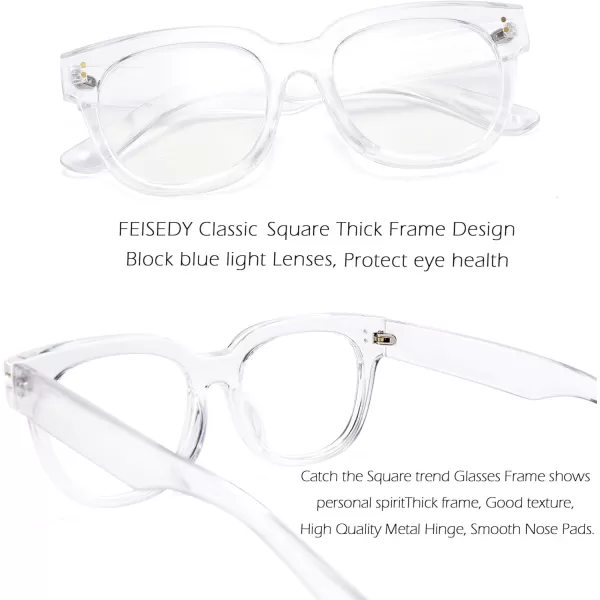 FEISEDY Retro Square Anti Blue Light Blocking Glasses Women Thick Oversized Computer Eyeglasses Double Metal Studs B2689Mix