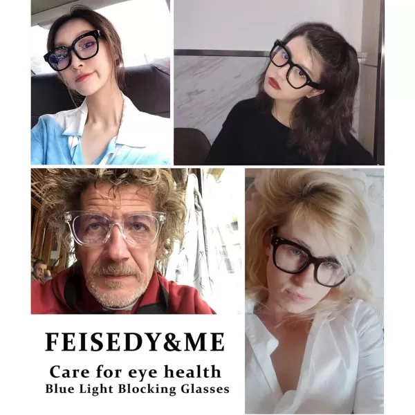 FEISEDY Retro Square Anti Blue Light Blocking Glasses Women Thick Oversized Computer Eyeglasses Double Metal Studs B2689Mix