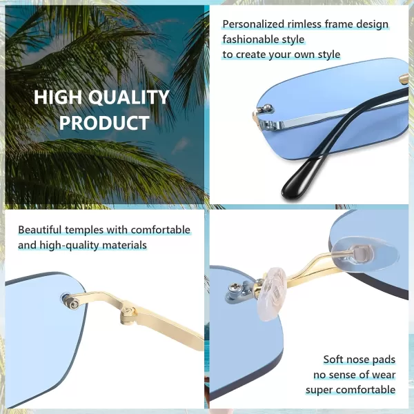 FEISEDY Rimless Sunglasses Y2K Sunglasses Retro Small Narrow Clear Eyewear Vintage Rectangle Sunglasses for Women Men B2643Blue