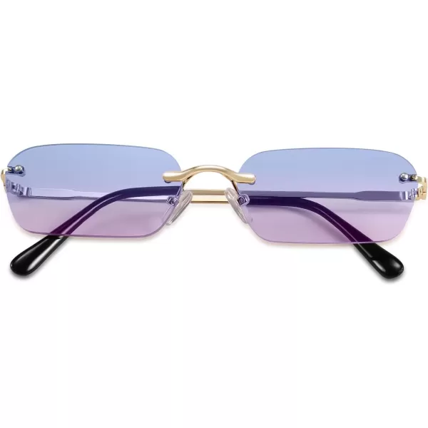 FEISEDY Rimless Sunglasses Y2K Sunglasses Retro Small Narrow Clear Eyewear Vintage Rectangle Sunglasses for Women Men B2643BluePink