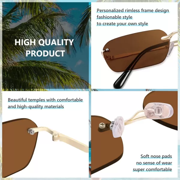 FEISEDY Rimless Sunglasses Y2K Sunglasses Retro Small Narrow Clear Eyewear Vintage Rectangle Sunglasses for Women Men B2643Brown