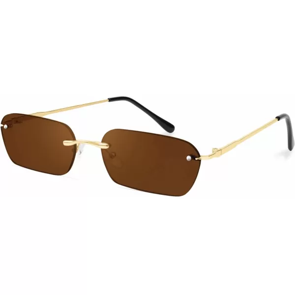 FEISEDY Rimless Sunglasses Y2K Sunglasses Retro Small Narrow Clear Eyewear Vintage Rectangle Sunglasses for Women Men B2643Brown