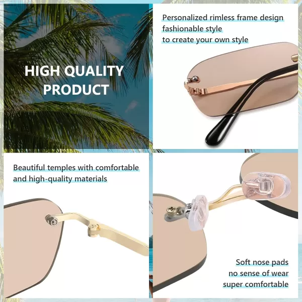 FEISEDY Rimless Sunglasses Y2K Sunglasses Retro Small Narrow Clear Eyewear Vintage Rectangle Sunglasses for Women Men B2643Champagne