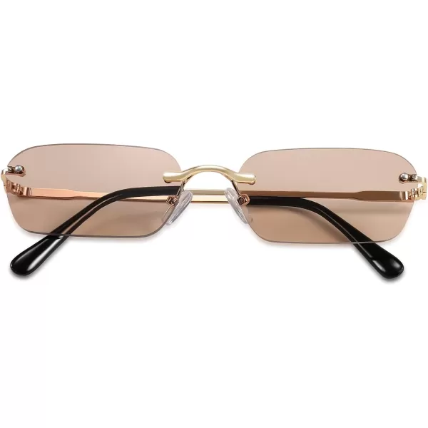 FEISEDY Rimless Sunglasses Y2K Sunglasses Retro Small Narrow Clear Eyewear Vintage Rectangle Sunglasses for Women Men B2643Champagne