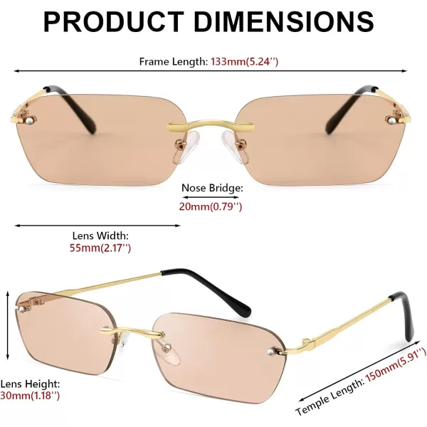 FEISEDY Rimless Sunglasses Y2K Sunglasses Retro Small Narrow Clear Eyewear Vintage Rectangle Sunglasses for Women Men B2643Champagne
