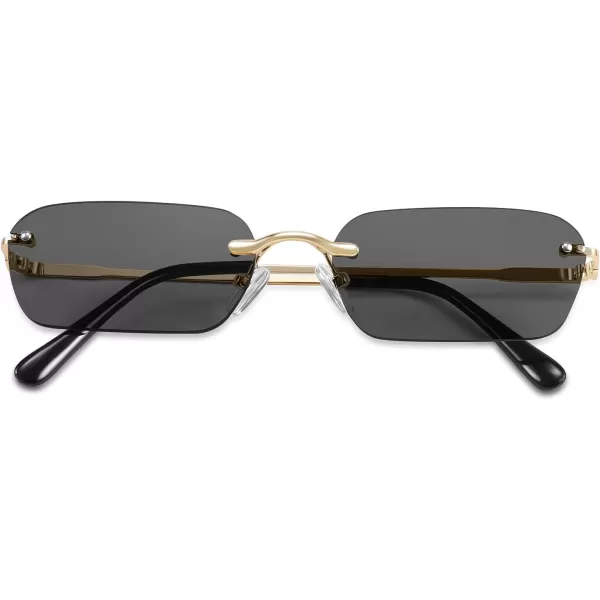 FEISEDY Rimless Sunglasses Y2K Sunglasses Retro Small Narrow Clear Eyewear Vintage Rectangle Sunglasses for Women Men B2643Grey