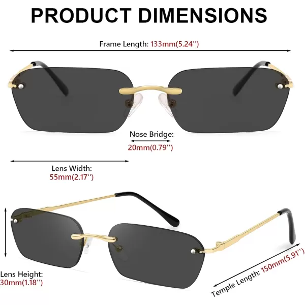 FEISEDY Rimless Sunglasses Y2K Sunglasses Retro Small Narrow Clear Eyewear Vintage Rectangle Sunglasses for Women Men B2643Grey