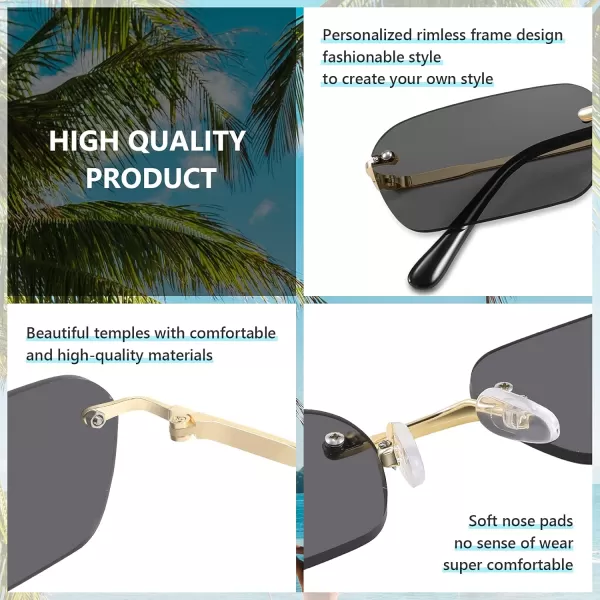 FEISEDY Rimless Sunglasses Y2K Sunglasses Retro Small Narrow Clear Eyewear Vintage Rectangle Sunglasses for Women Men B2643Grey