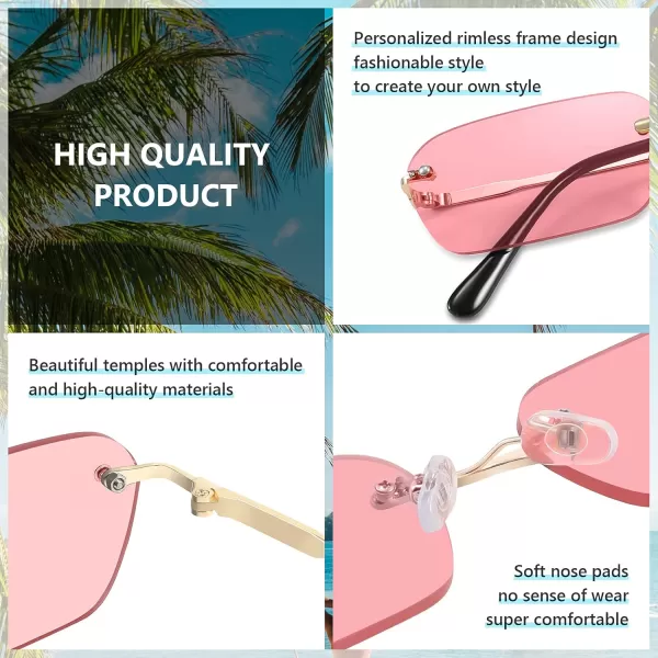 FEISEDY Rimless Sunglasses Y2K Sunglasses Retro Small Narrow Clear Eyewear Vintage Rectangle Sunglasses for Women Men B2643Pink