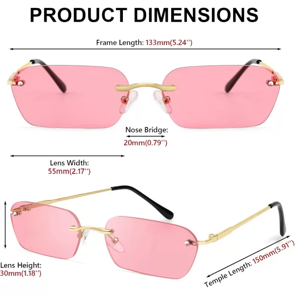 FEISEDY Rimless Sunglasses Y2K Sunglasses Retro Small Narrow Clear Eyewear Vintage Rectangle Sunglasses for Women Men B2643Pink