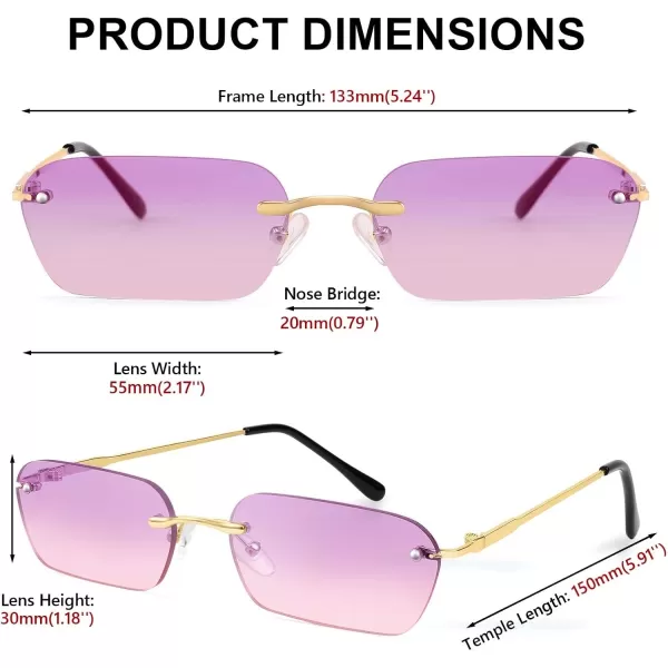 FEISEDY Rimless Sunglasses Y2K Sunglasses Retro Small Narrow Clear Eyewear Vintage Rectangle Sunglasses for Women Men B2643Purple