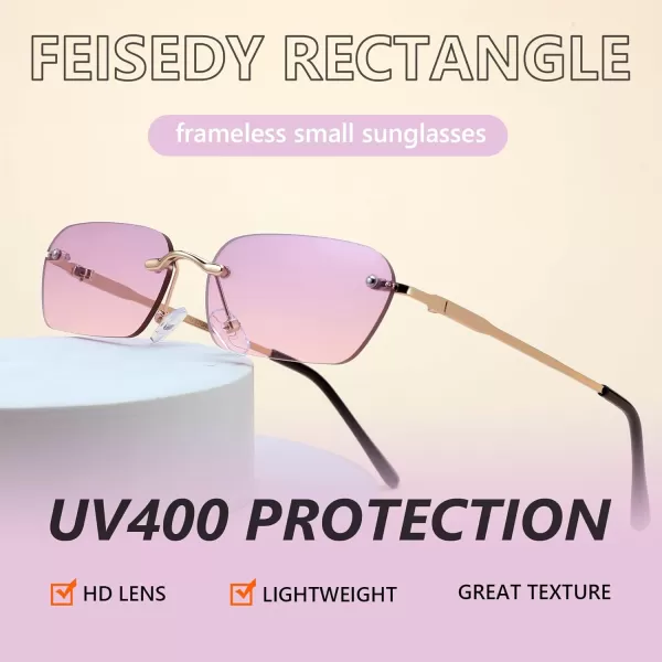 FEISEDY Rimless Sunglasses Y2K Sunglasses Retro Small Narrow Clear Eyewear Vintage Rectangle Sunglasses for Women Men B2643Purple