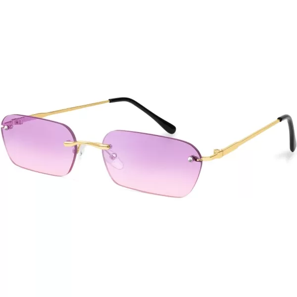 FEISEDY Rimless Sunglasses Y2K Sunglasses Retro Small Narrow Clear Eyewear Vintage Rectangle Sunglasses for Women Men B2643Purple