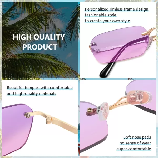FEISEDY Rimless Sunglasses Y2K Sunglasses Retro Small Narrow Clear Eyewear Vintage Rectangle Sunglasses for Women Men B2643Purple