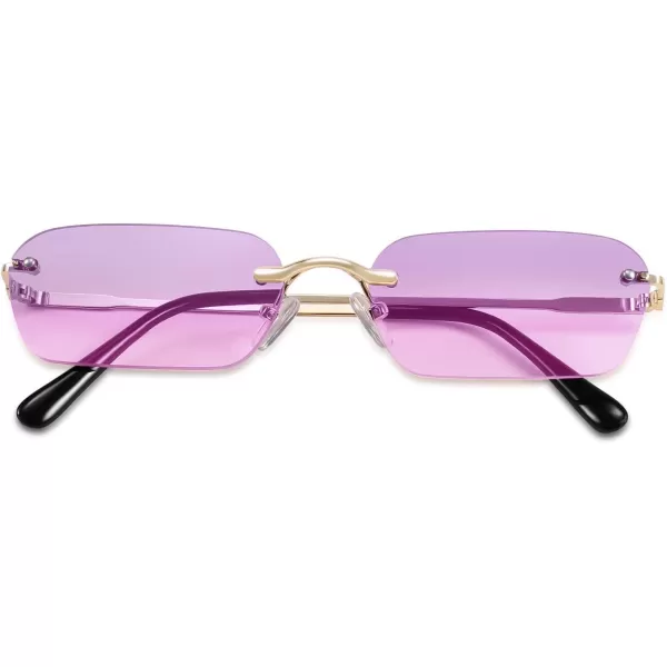 FEISEDY Rimless Sunglasses Y2K Sunglasses Retro Small Narrow Clear Eyewear Vintage Rectangle Sunglasses for Women Men B2643Purple