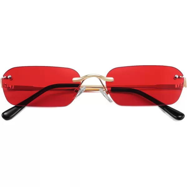 FEISEDY Rimless Sunglasses Y2K Sunglasses Retro Small Narrow Clear Eyewear Vintage Rectangle Sunglasses for Women Men B2643Red