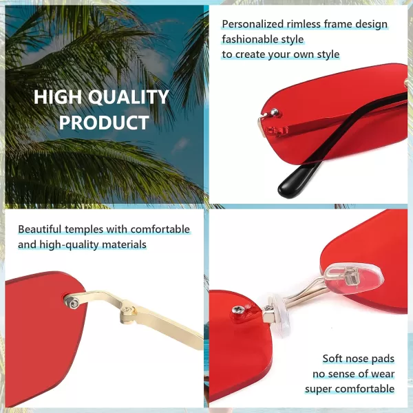 FEISEDY Rimless Sunglasses Y2K Sunglasses Retro Small Narrow Clear Eyewear Vintage Rectangle Sunglasses for Women Men B2643Red