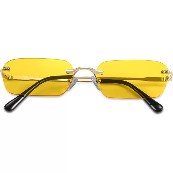 FEISEDY Rimless Sunglasses Y2K Sunglasses Retro Small Narrow Clear Eyewear Vintage Rectangle Sunglasses for Women Men B2643Yellow