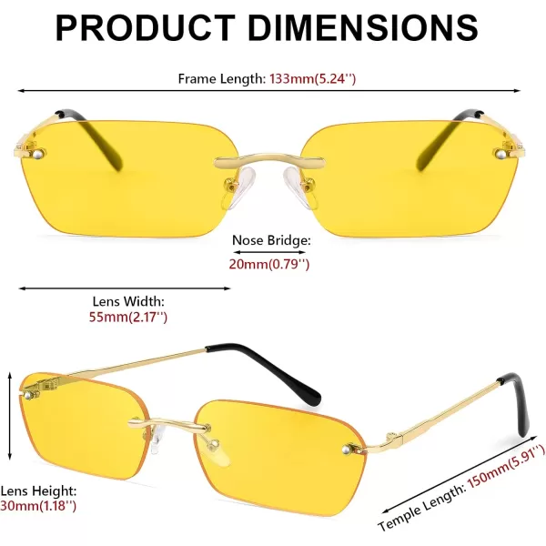 FEISEDY Rimless Sunglasses Y2K Sunglasses Retro Small Narrow Clear Eyewear Vintage Rectangle Sunglasses for Women Men B2643Yellow