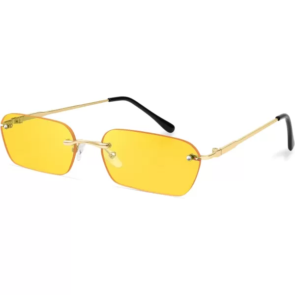 FEISEDY Rimless Sunglasses Y2K Sunglasses Retro Small Narrow Clear Eyewear Vintage Rectangle Sunglasses for Women Men B2643Yellow