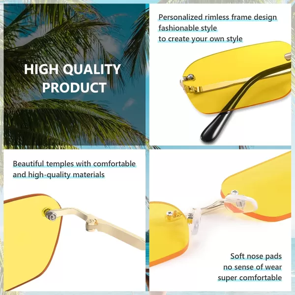 FEISEDY Rimless Sunglasses Y2K Sunglasses Retro Small Narrow Clear Eyewear Vintage Rectangle Sunglasses for Women Men B2643Yellow