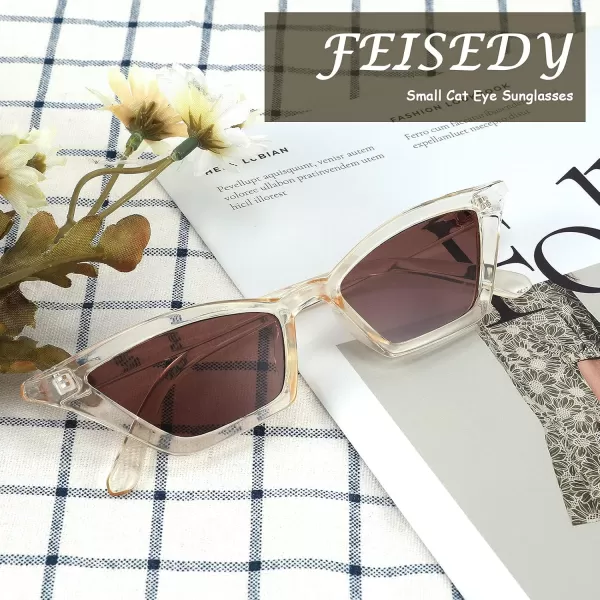 FEISEDY Small Cat Eye Sunglasses Vintage Square Shade Women Eyewear B2291Champagne  Tea Lens
