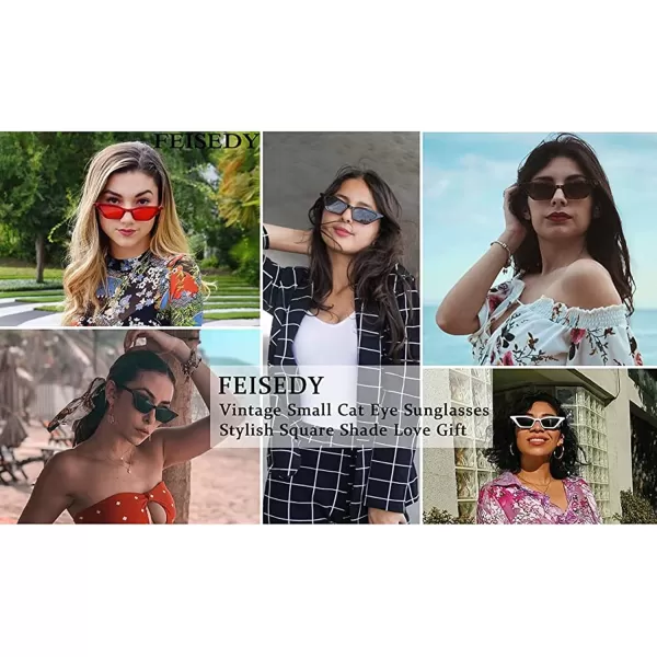 FEISEDY Small Cat Eye Sunglasses Vintage Square Shade Women Eyewear B2291Champagne  Tea Lens