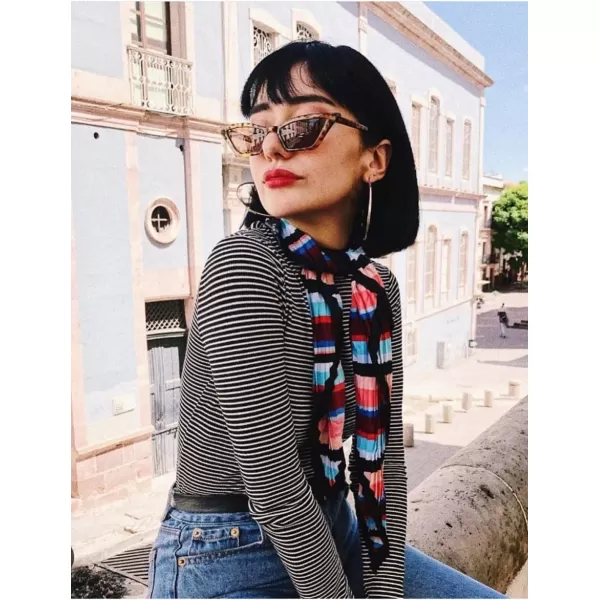 FEISEDY Small Cat Eye Sunglasses Vintage Square Shade Women Eyewear B2291Leopard  Tea Lens