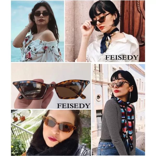 FEISEDY Small Cat Eye Sunglasses Vintage Square Shade Women Eyewear B2291Leopard  Tea Lens
