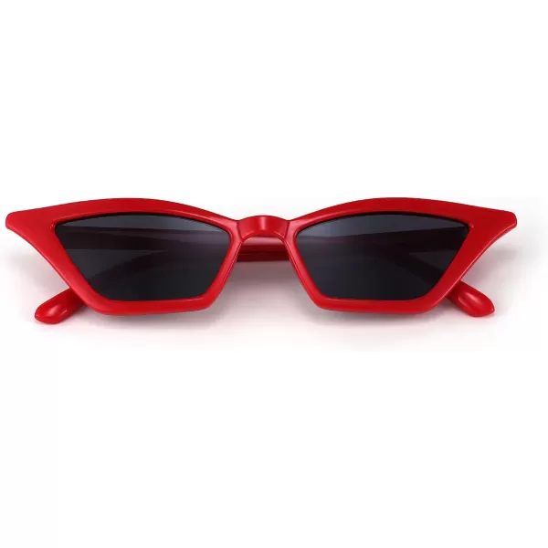 FEISEDY Small Cat Eye Sunglasses Vintage Square Shade Women Eyewear B2291Red  Grey Lens