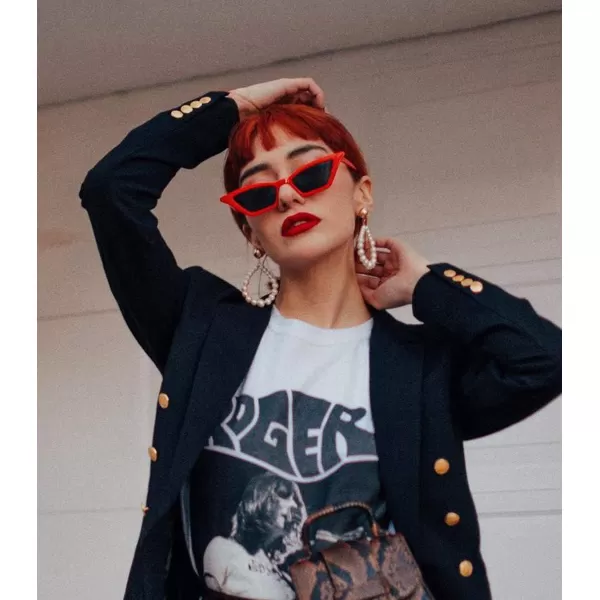 FEISEDY Small Cat Eye Sunglasses Vintage Square Shade Women Eyewear B2291Red  Grey Lens