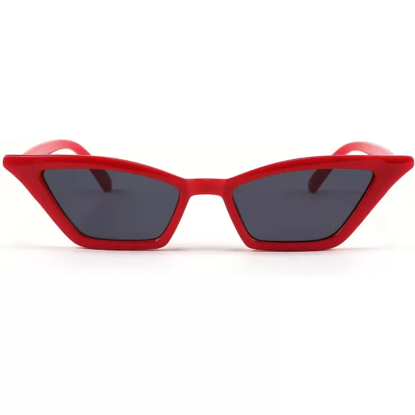 FEISEDY Small Cat Eye Sunglasses Vintage Square Shade Women Eyewear B2291Red  Grey Lens