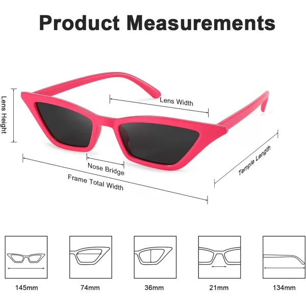FEISEDY Small Cat Eye Sunglasses Vintage Square Shade Women Eyewear B2291Rose Red  Grey Lens