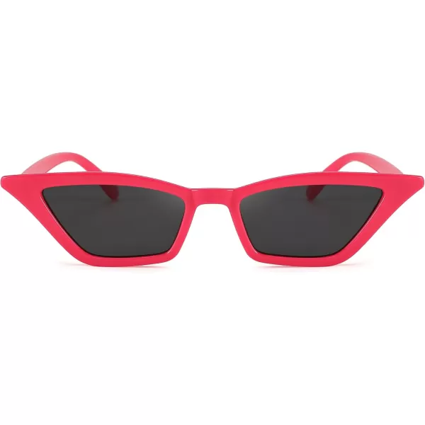 FEISEDY Small Cat Eye Sunglasses Vintage Square Shade Women Eyewear B2291Rose Red  Grey Lens