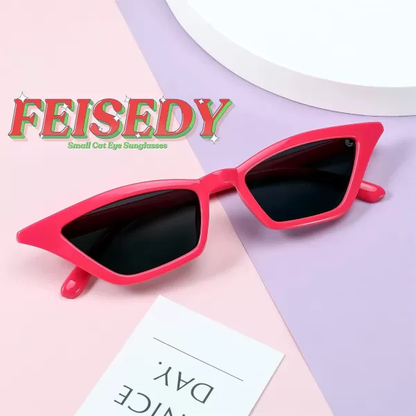 FEISEDY Small Cat Eye Sunglasses Vintage Square Shade Women Eyewear B2291Rose Red  Grey Lens