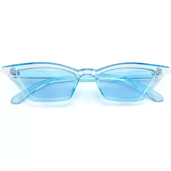 FEISEDY Small Cat Eye Sunglasses Vintage Square Shade Women Eyewear B2291Transparent Blue  Blue Lens