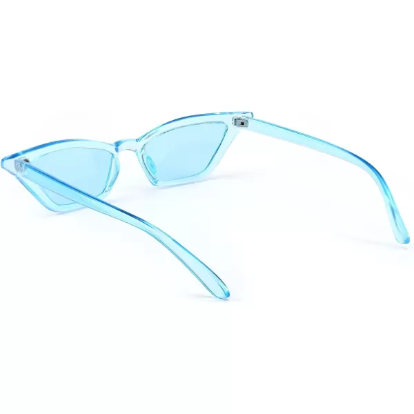 FEISEDY Small Cat Eye Sunglasses Vintage Square Shade Women Eyewear B2291Transparent Blue  Blue Lens