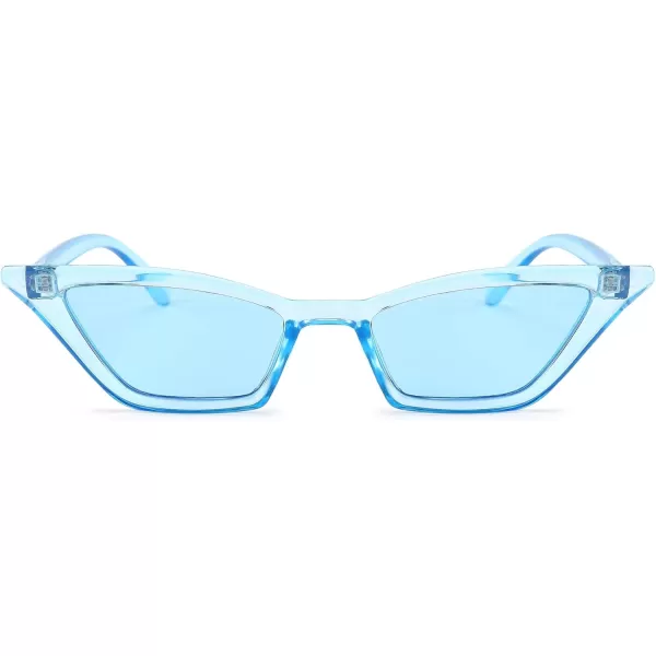 FEISEDY Small Cat Eye Sunglasses Vintage Square Shade Women Eyewear B2291Transparent Blue  Blue Lens