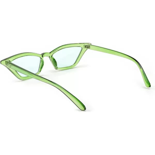FEISEDY Small Cat Eye Sunglasses Vintage Square Shade Women Eyewear B2291Transparent Green  Green Lens