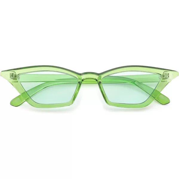 FEISEDY Small Cat Eye Sunglasses Vintage Square Shade Women Eyewear B2291Transparent Green  Green Lens