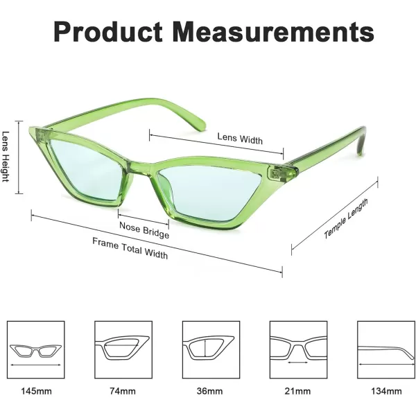 FEISEDY Small Cat Eye Sunglasses Vintage Square Shade Women Eyewear B2291Transparent Green  Green Lens
