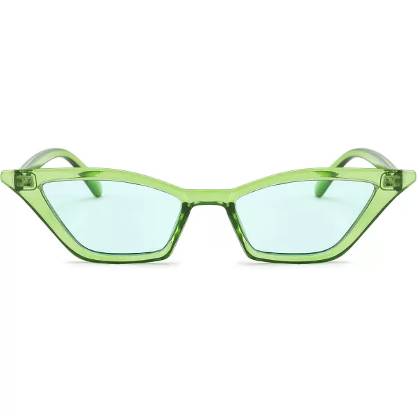 FEISEDY Small Cat Eye Sunglasses Vintage Square Shade Women Eyewear B2291Transparent Green  Green Lens