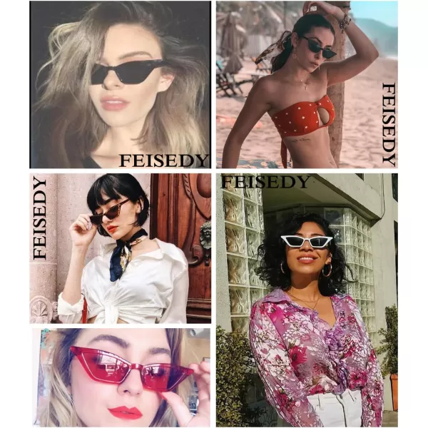 FEISEDY Small Cat Eye Sunglasses Vintage Square Shade Women Eyewear B2291Transparent Pink  Pink Lens