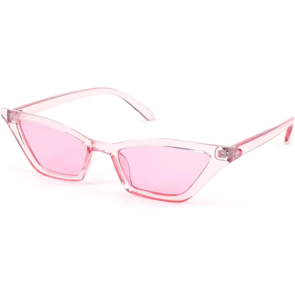 FEISEDY Small Cat Eye Sunglasses Vintage Square Shade Women Eyewear B2291Transparent Pink  Pink Lens