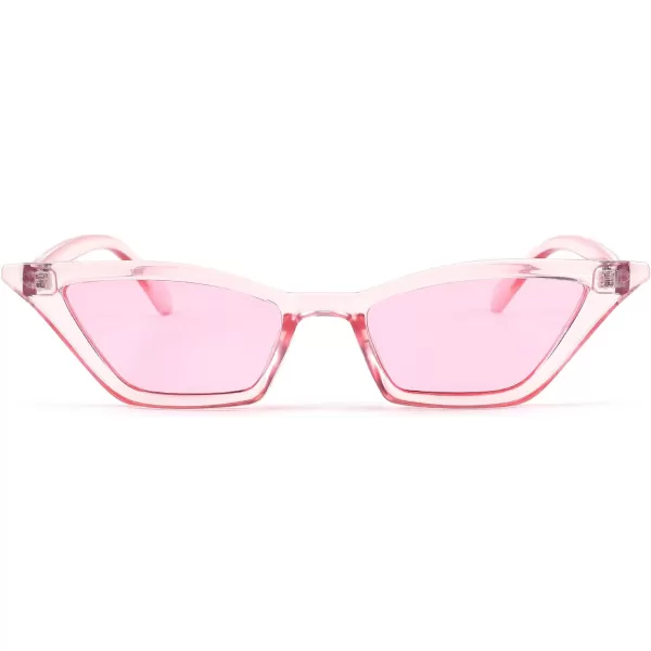 FEISEDY Small Cat Eye Sunglasses Vintage Square Shade Women Eyewear B2291Transparent Pink  Pink Lens