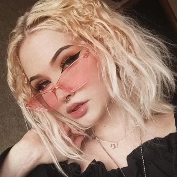 FEISEDY Small Cat Eye Sunglasses Vintage Square Shade Women Eyewear B2291Transparent Pink  Pink Lens
