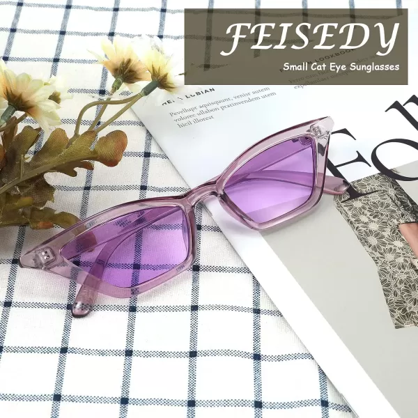 FEISEDY Small Cat Eye Sunglasses Vintage Square Shade Women Eyewear B2291Transparent Purple  Purple Lens